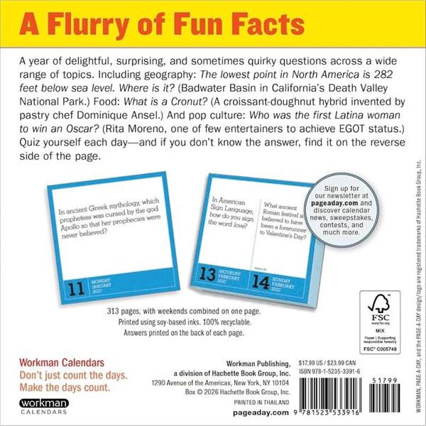 365 Days Of Amazing Trivia Desk Calendar 2027, Desk Calendars, Day To View, Entertainment, Gift