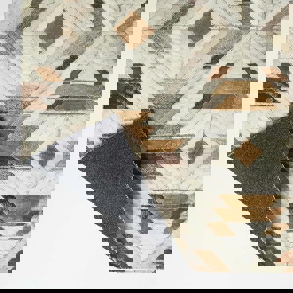 HOMESCAPES Cream & Brown  Geometric Leather Rug, 90 x 150 cm