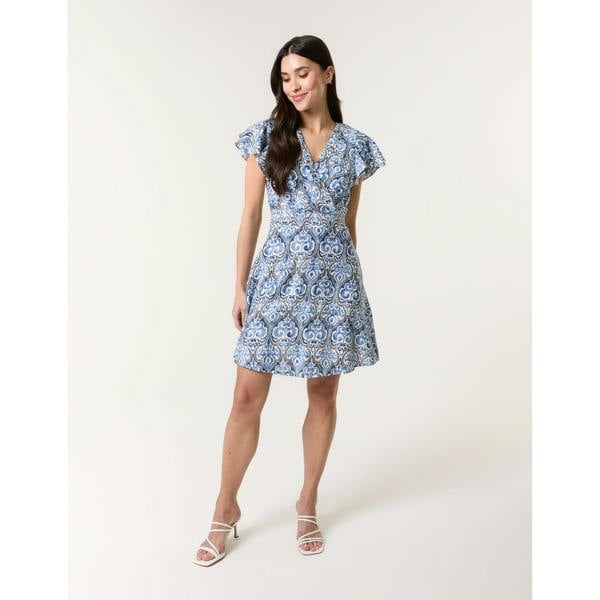 Blue Vanilla Printed Wrap Front Belted Waist Dress