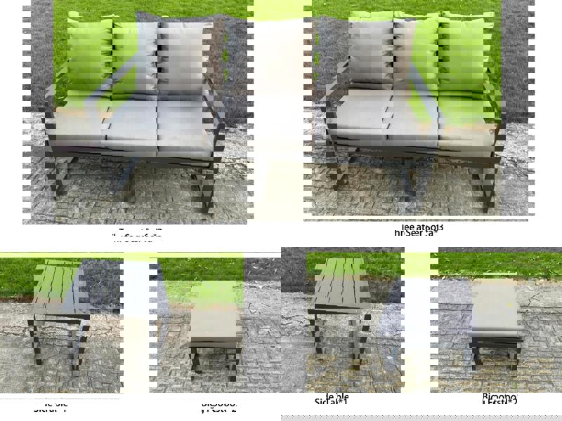 Fimous 11 Seater Aluminum Garden Furniture Set with Adjustable Rising Dining Table, 3 Sofas, 2 Footstools & Side Table - Grey