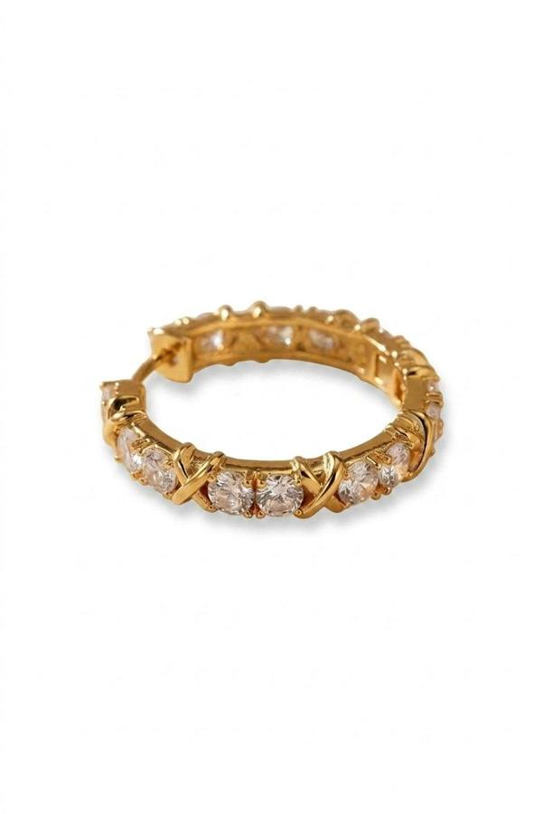 ARIIRA Lorelei Gold Tone Crystal Criss Cross Hoop Earrings