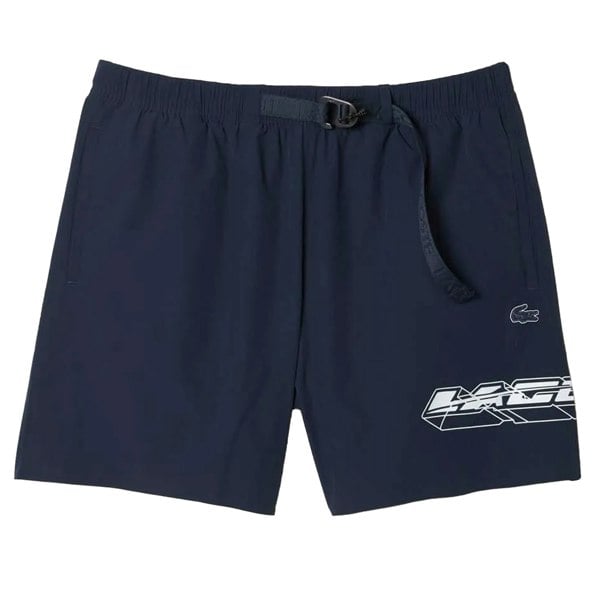 Lacoste Mens Stripe Quick Dry Logo Swimming Trunks - Blue
