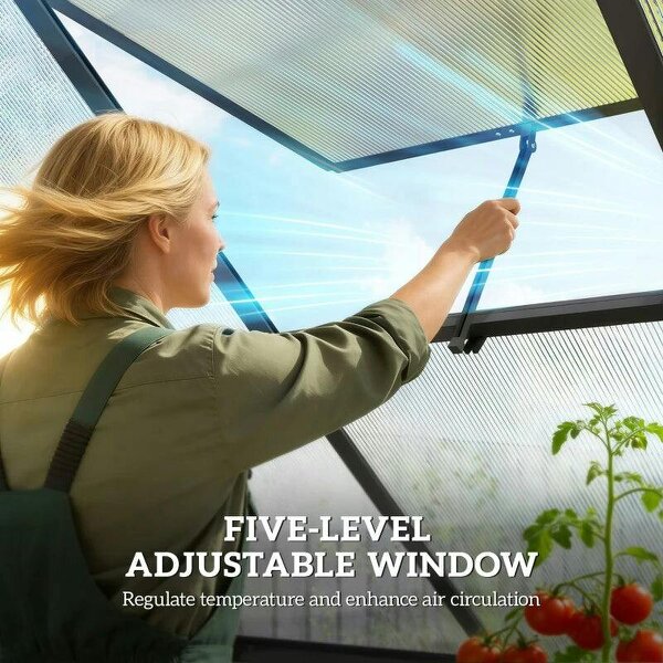 6 x 5.5ft Polycarbonate Greenhouse, Quick Setup Walk in Green House, Push Door, Adjustable Roof Vent, Rain Gutter, Black