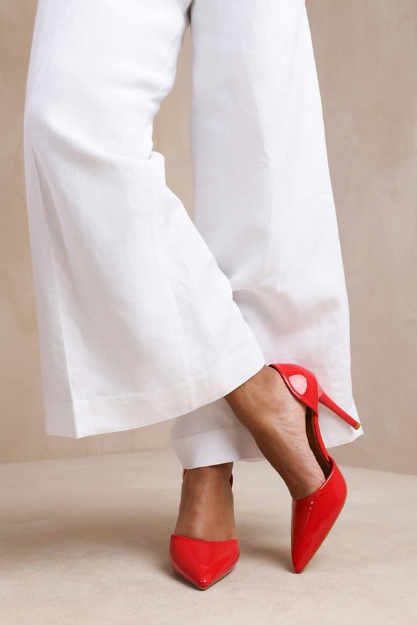 Where's That From Athens Pointed Toe Stiletto High Heels in Red Patent