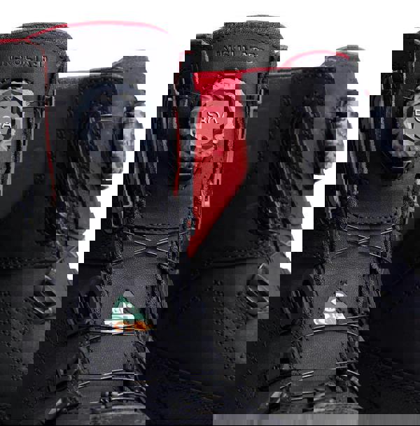 Red Wing Shoes Red Wing Polar X 3265 Mens Waterproof Leather Safety BOA Ankle Boots, close-up shot of the black waterproof leather boots featuring the BOA dial system for secure fit and zippers on the side for easy wear.