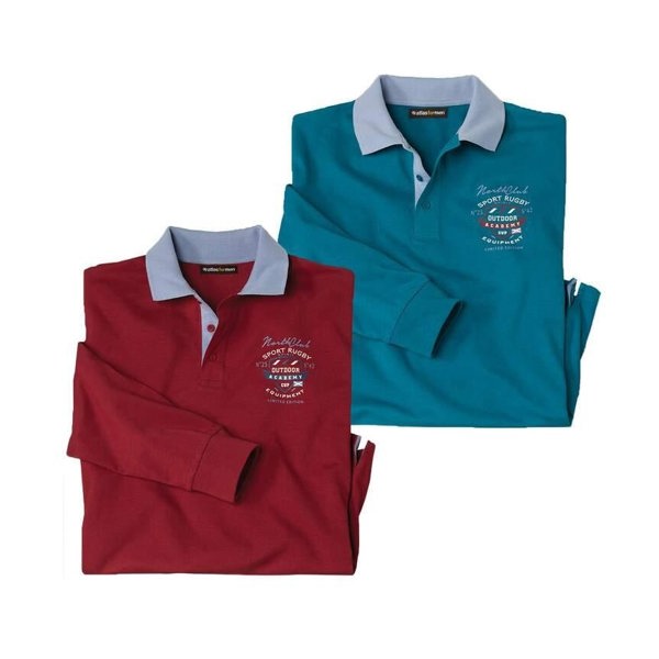 Atlas For Men Mens Rugby Polo Shirt (Pack of 2) - Burgundy/Teal Blue