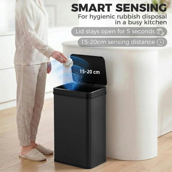 40L Sensor Bin with Soft-Close Lid, Stainless Steel Automatic Touchless Motion Sensor Kitchen Bin, Black