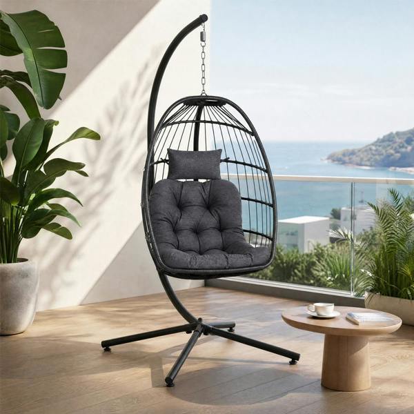 Living and Home Egg-Shaped Hanging Chair with Soft Cushion & Headrest