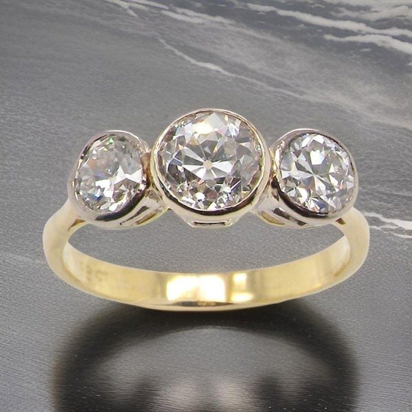 Vintage Tom 18 Carat Gold Three Stone 1.6 Carat Diamond Trilogy Ring