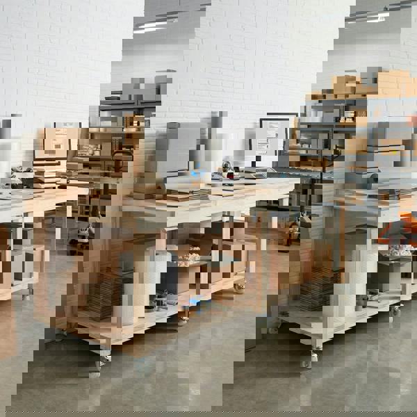 Arbor Garden Solutions Wooden Workbench Eucalyptus Hardwood Top Depth-4ft with Wheels