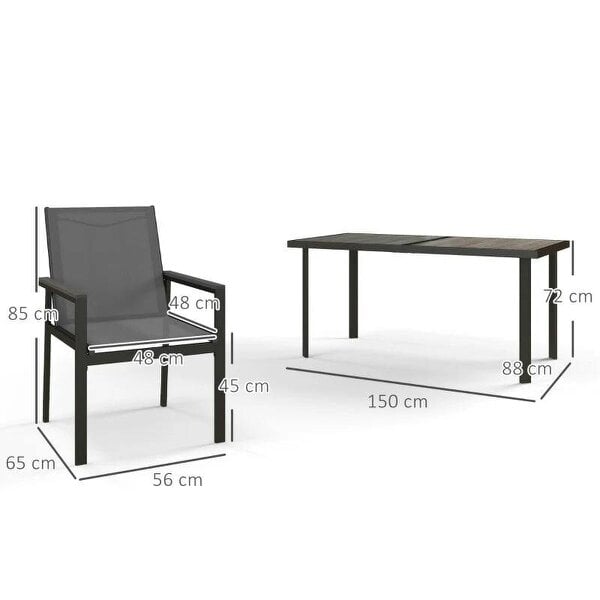 Seven-Piece Metal Dining Set with Glass-Top Table and Texteline Chairs - Grey