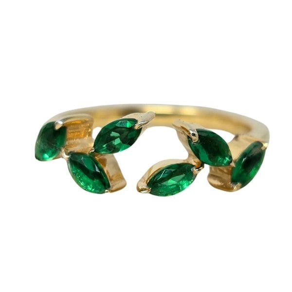 Open Leaf Emerald Gemstone May Birthstone Gold Vermeil Ring