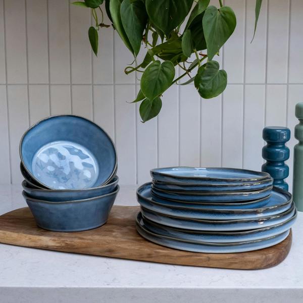 Scandi Home Oslo Ceramic Side Plates, Set of 4, 20cm, Blue Reactive Glaze