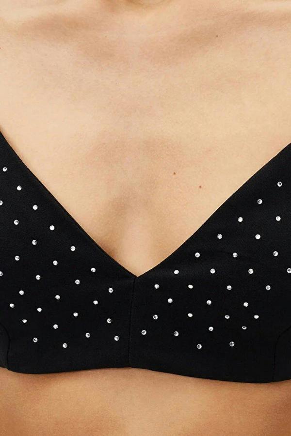 WOVCOR Crop Shiny Stone Embellished Woven Bustier