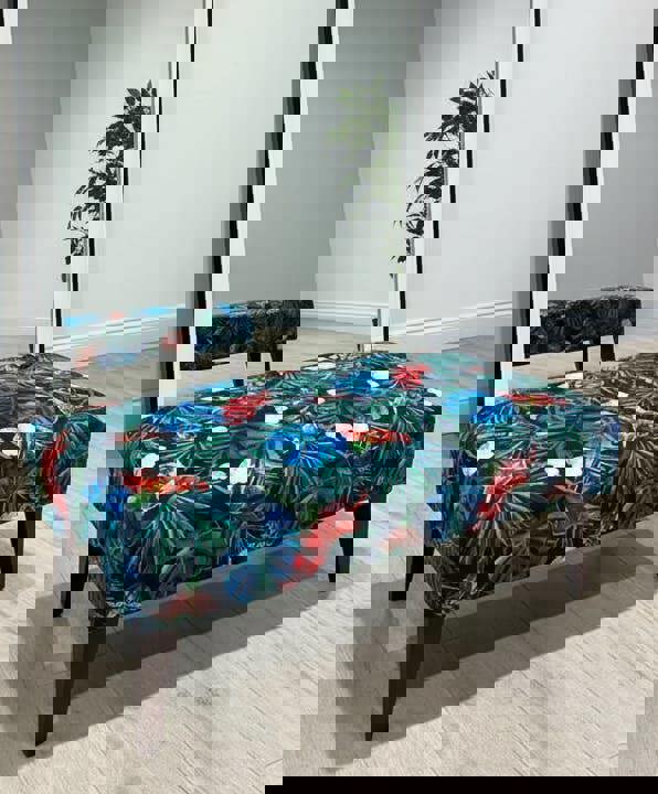 ISTOOLS Blue Jungle Floral Ottoman Bench – Multi-Use Footstool & Coffee Table UK Handmade