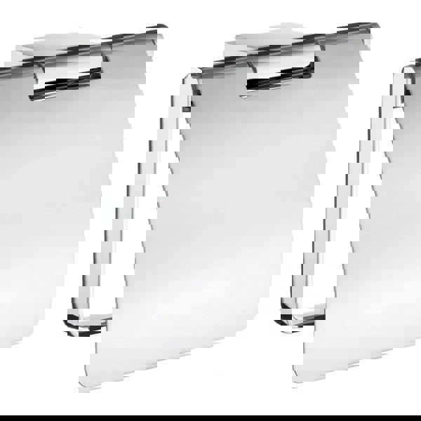 Polished chrome toilet roll holder with lid