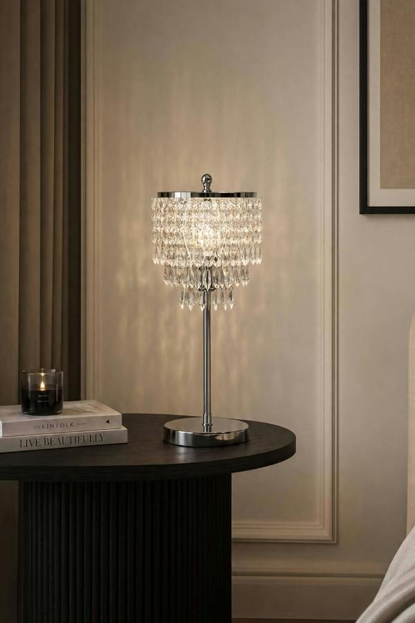 Living and Home Small Crystal Table Lamp with Round Base
