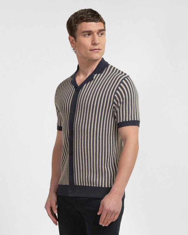 Steel & Jelly Woodford - Textured Stripe Knitted Short Sleeve Shirt