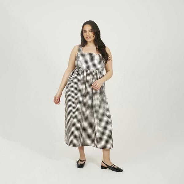 Brave Soul Burgundy Plus Check Sleeveless Dress With Shirred Back - Burgundy Image 1