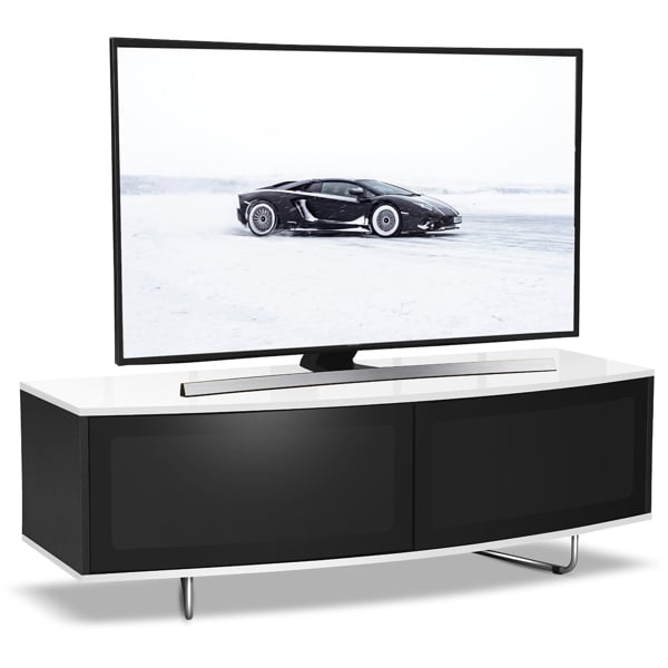 Homeology Caru Gloss Black and Gloss White Beam-Thru Remote Friendly Super-Contemporary"D" Shape Design 32"-65" LED/OLED/LCD TV Cabinet