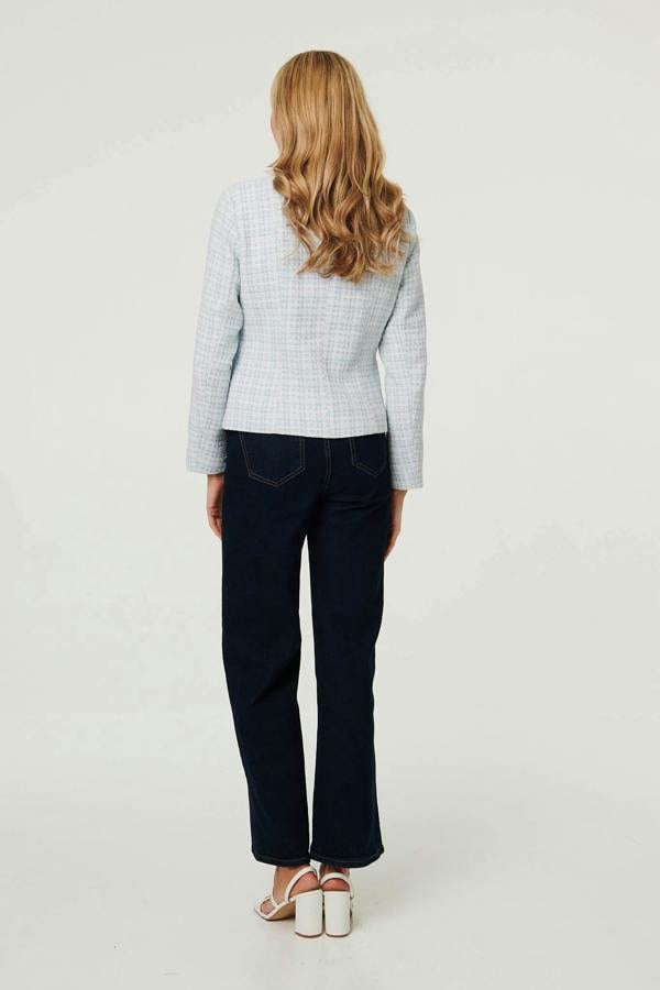 Blue | Textured Button Detail Fitted Jacket