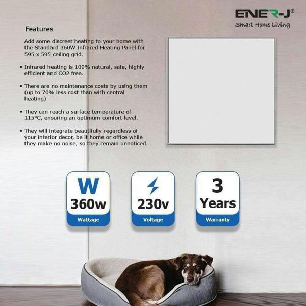 60x60cms Infrared Heating Panel 360W, UK Plug with Thermostat - ENER-J Smart Home