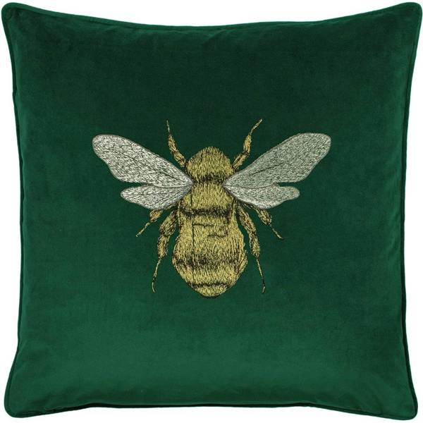Paoletti Hortus Bee Cushion Cover - Emerald Green - 