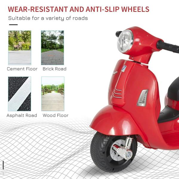 Red kids electric ride-on motorbike with thick anti-slip wheels and front headlight