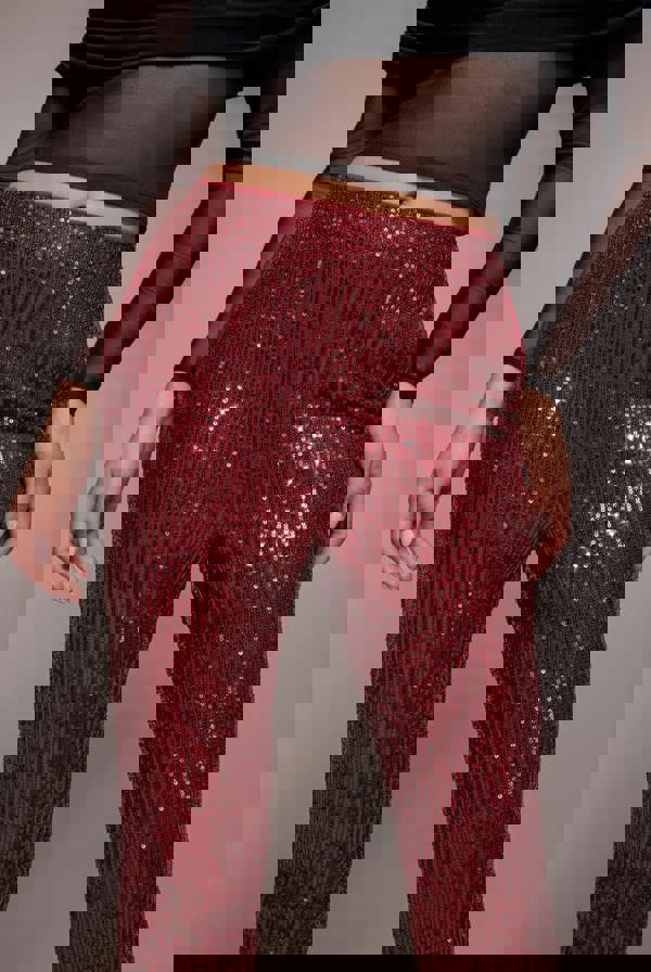 Sequin Cuffed Ankle Trouser - Wine TR360