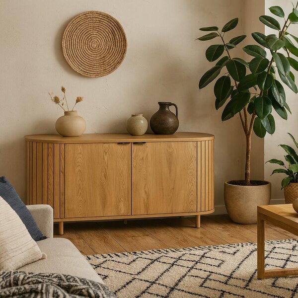 Wyld Haus Bramblewig 2 Door Oak Wood Sideboard Slat Design