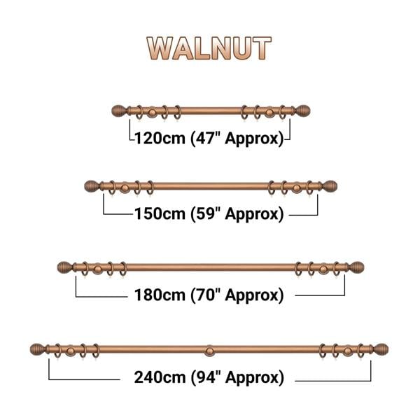 A.Unique Home Ribbed Wooden Curtain Pole with Rings and Fittings, In a Variety of Colours and Sizes (35mm) (180cm, Walnut)