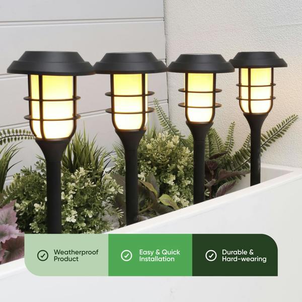 Gardenwize Pack of 4 Solar Stake Lights – Flaming LED Torch Lights