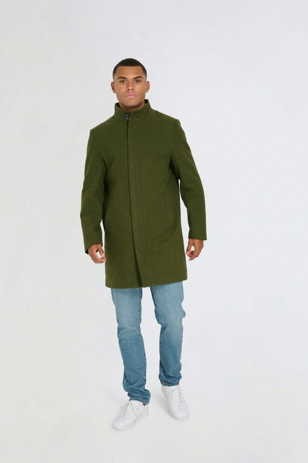 Harry Brown London George Wool Melton Coat with Funnel Neck - Khaki