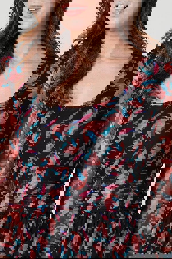 Black | Floral Semi Sheer Ruched Midi Dress