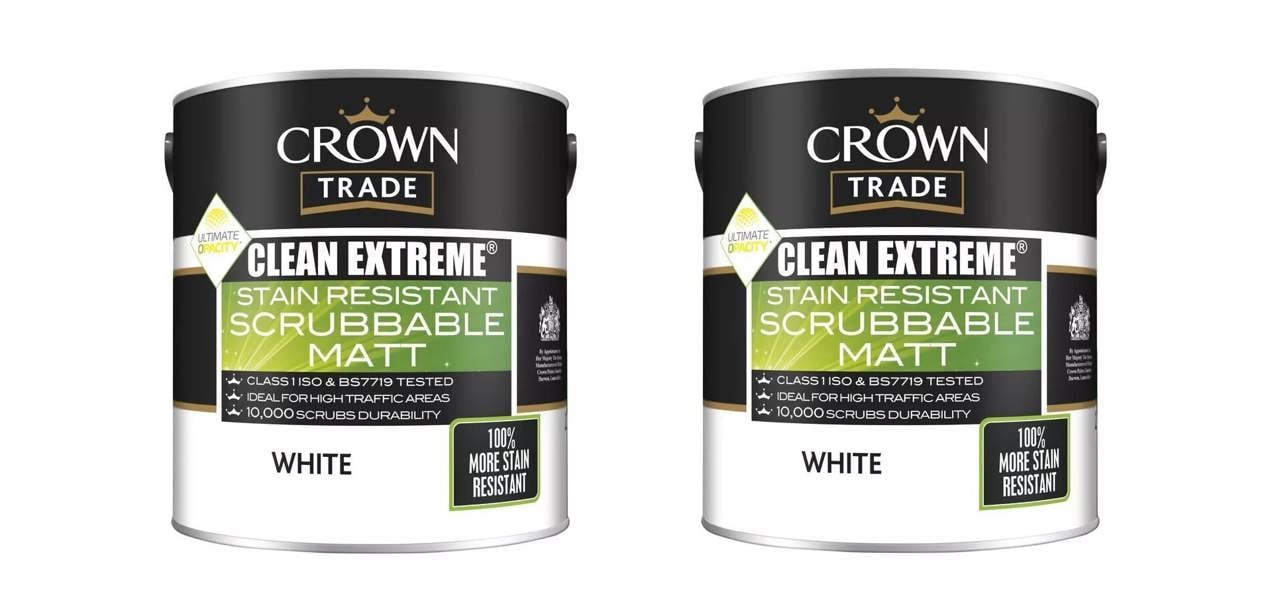 Crown Trade Clean Extreme Stain Resistant Scrubbable Matt White 2.5L Pack of 2