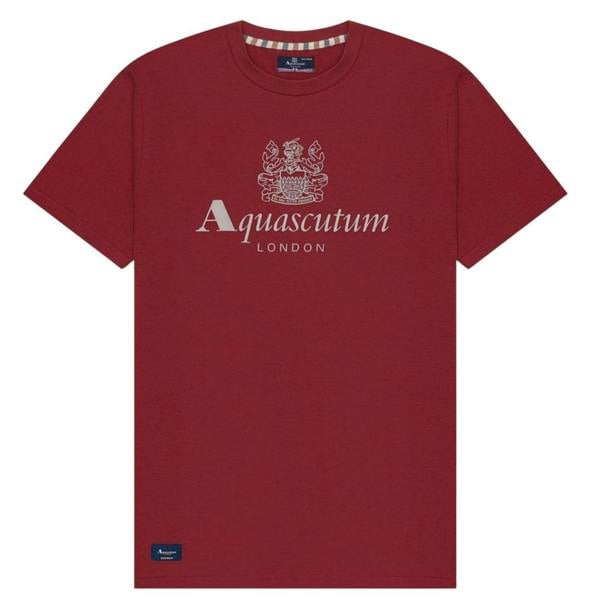 Aquascutum Active Beach Basic Big Logo T-Shirt Bordeaux Burgundy T-Shirt XS