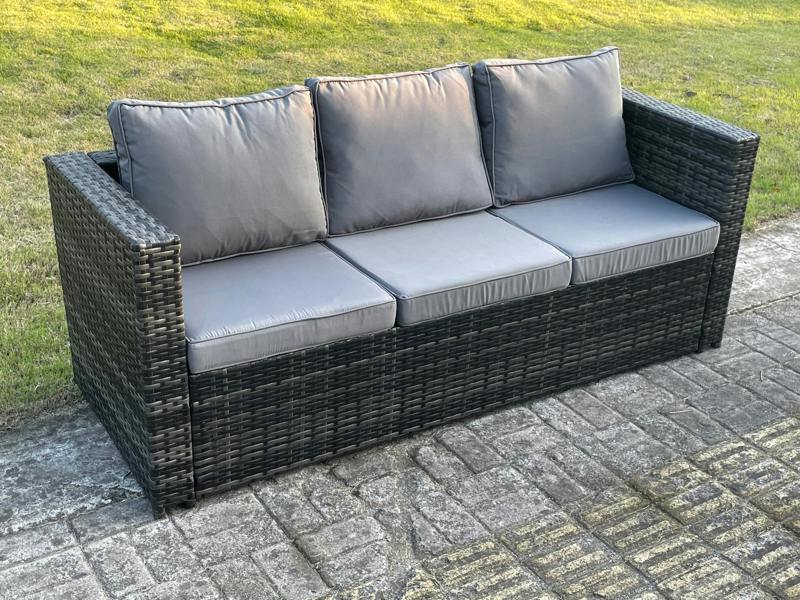 Fimous Outdoor Rattan Garden Furniture Lounge Sofa Set With Oblong Rectagular Coffee Table 2 Stool