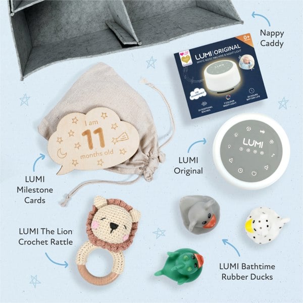 LUMI Ultimate Baby Gifting Bundle (White Noise Machine, Milestone Cards, Nappy Caddy & More)