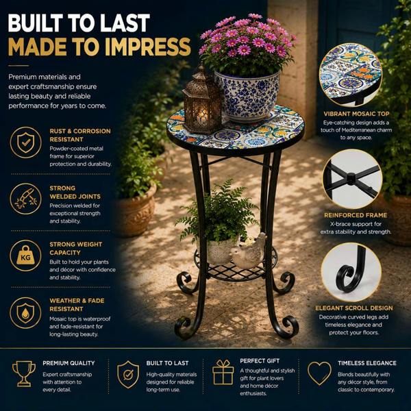 35cm Lisbon Mosaic Plant Stand/Side Table image 10