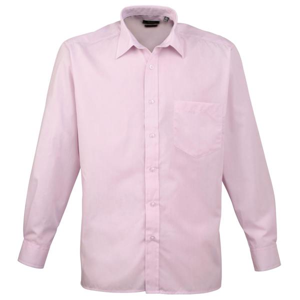 Premier Mens Premier Poplin Long-Sleeved Formal Shirt - Pink