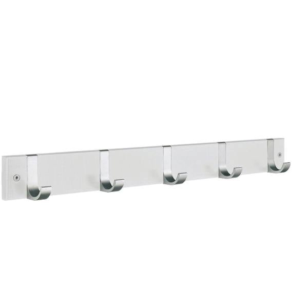 White wood/satin aluminium 5 hook coat rack