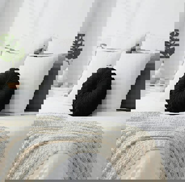 ANYHOUZ Round Pleated Velvet Pillow Soft Cushion Fill