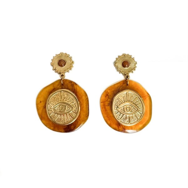 Luxe Tones Artemis Luxe 18ct Gold Plated Mystic Eye Amber Statement Earrings