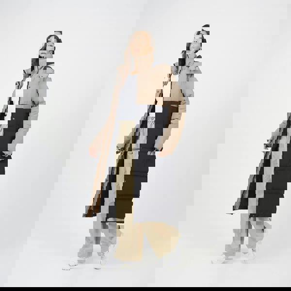 Brave Soul Tan Colourblock Maxi Hooded Puffer Jacket - Tan Image 3