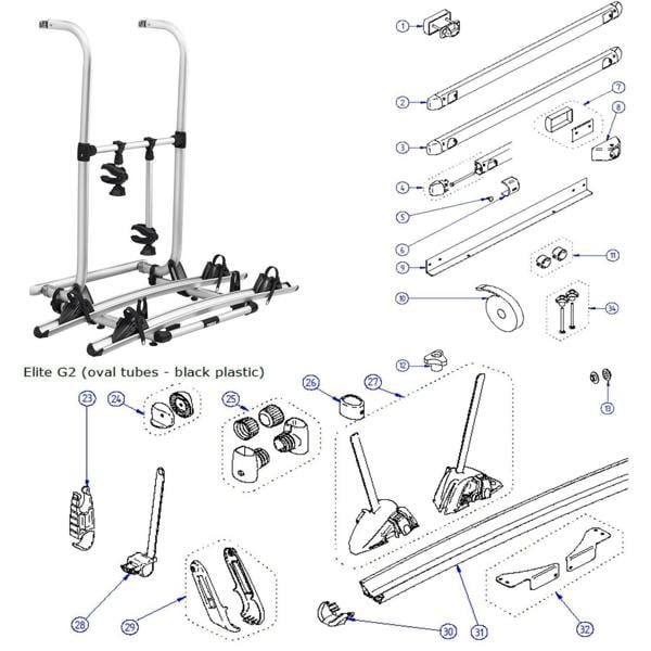 Thule Elite G2 Bike Carrier Rack Wheel Holders with Pump Buckles - Pair