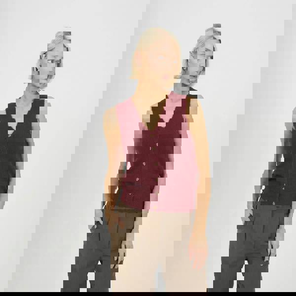 Brave Soul Wine Mossy Yarn V-Neck Knitted Waistcoat - Wine Image 1