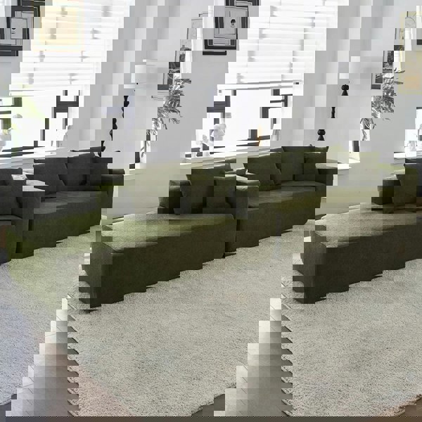 Ortega Modular Sofa Bed, Three Seater Corner Sofa Bed, Boucle in a lifestyle setting with corner sofa navy