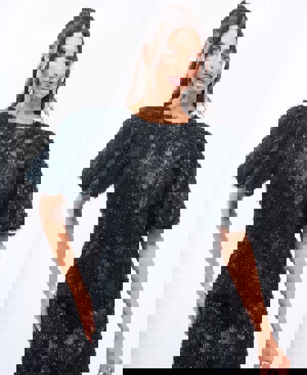 Needs No Label Black Fluffy Puff Sleeve Mini Dress