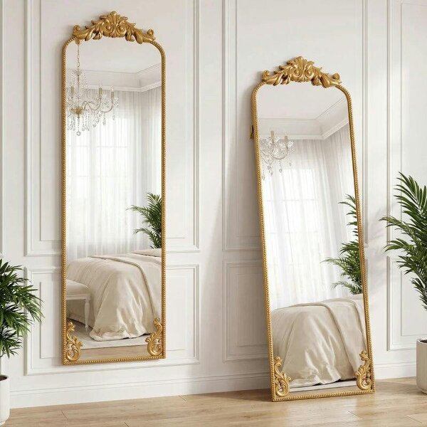 Full Length Mirror, 50 x 160 cm Floor Mirror with Baroque Metal Frame for Bedroom, Living Room, Dressing Room, Gold Tone - Gold Tone