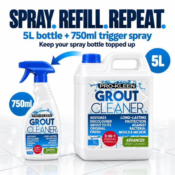 ProKleen 15L + 750ml Pro-Kleen Tile Grout Cleaner Restorer Reviver for Kitchen and Bathroom